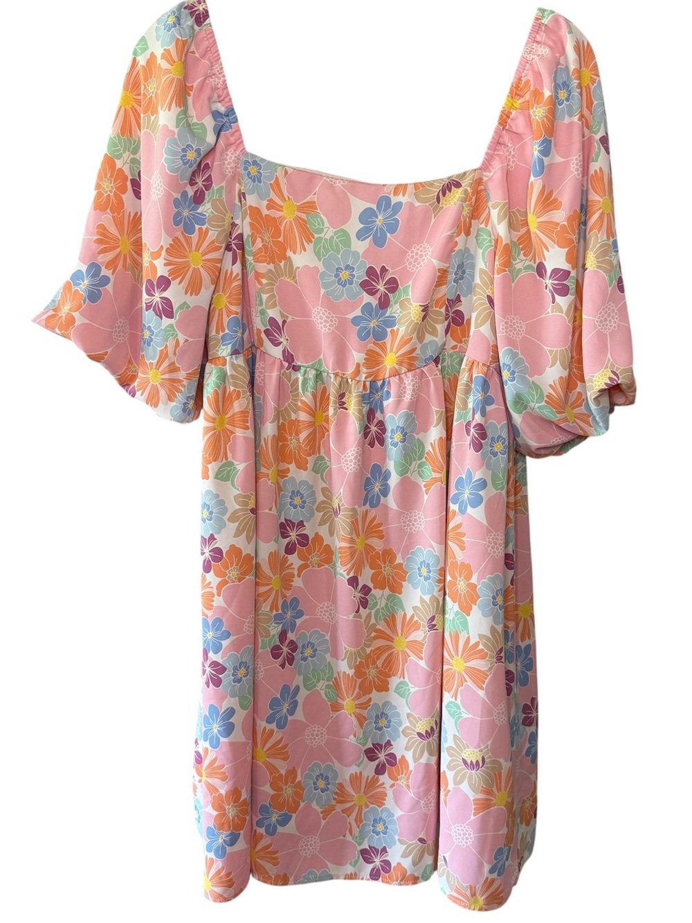 Colorful Floral Puff Sleeve Mini Dress